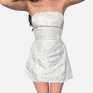 Strapless White Jacquard Mini Dress